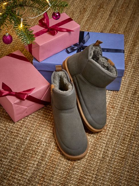 Rafe Charcoal Grey Suede Slipper Boots FatFace