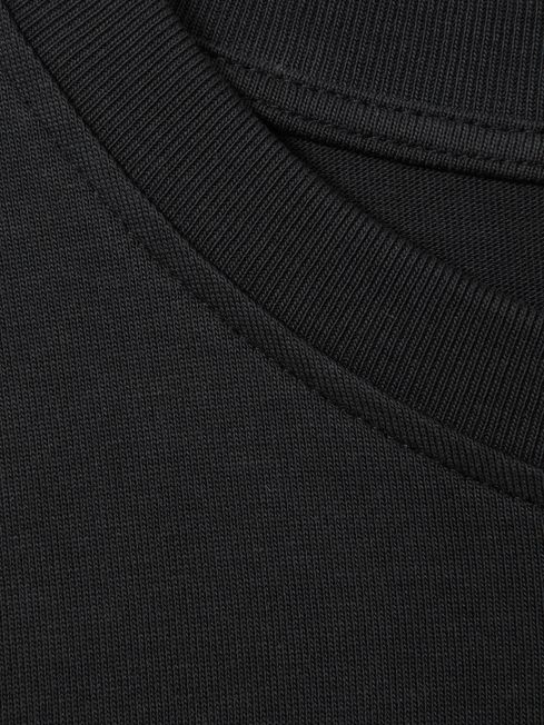 Cotton Crew Neck Long Sleeve T-Shirt in Washed Black