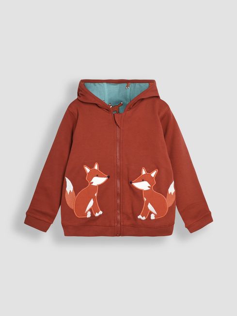 Rust Orange Fox Applique Reversible Hoodie JoJo Maman Bebe
