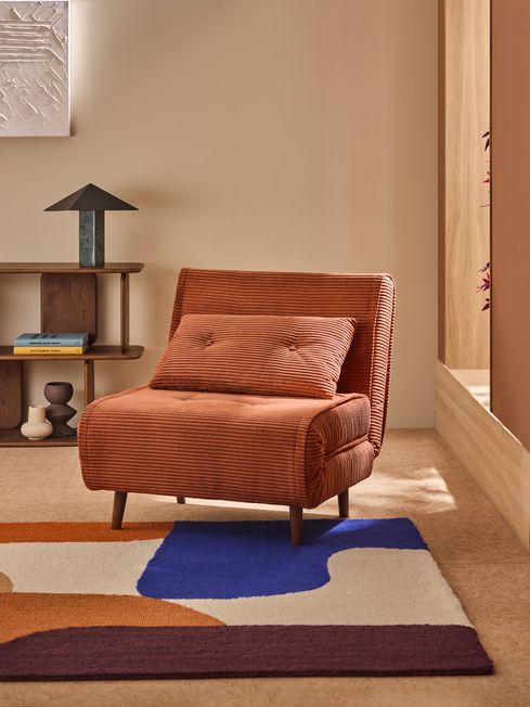 Haru Single 1 Seater Sofa Bed in Nutmeg Orange Corduroy