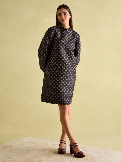 Annalise Black Jacquard A Line Dress Joules