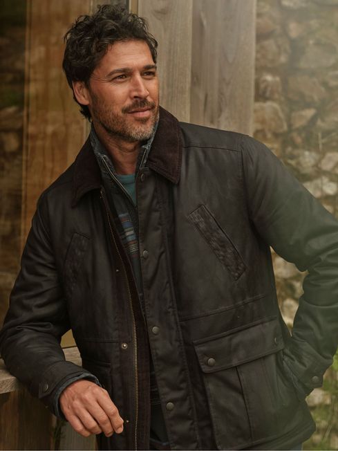 Hawker Washed Black Waxed Jacket FatFace