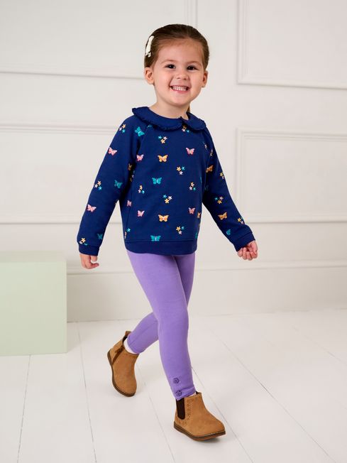 Buy Navy Blue Butterfly Embroidered Collar Sweatshirt from the JoJo Maman Bebe UK online shop
