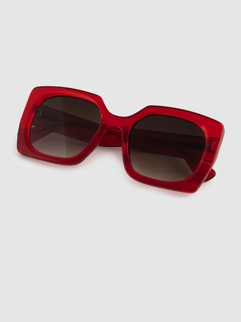 Curry and Paxton Oversized Rectangle Sunglasses in Red