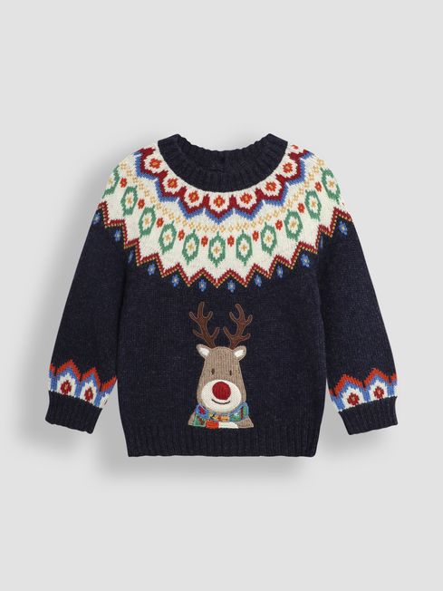 Navy Reindeer Christmas Reindeer Fair Isle Jumper