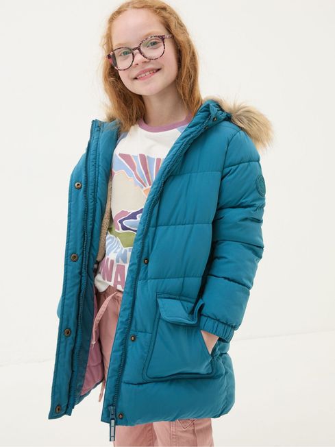 Lily Dark Teal Blue Longline Padded Coat FatFace