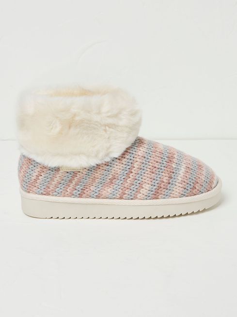 Light Pink Faux Fur Cuff Knit Boots FatFace