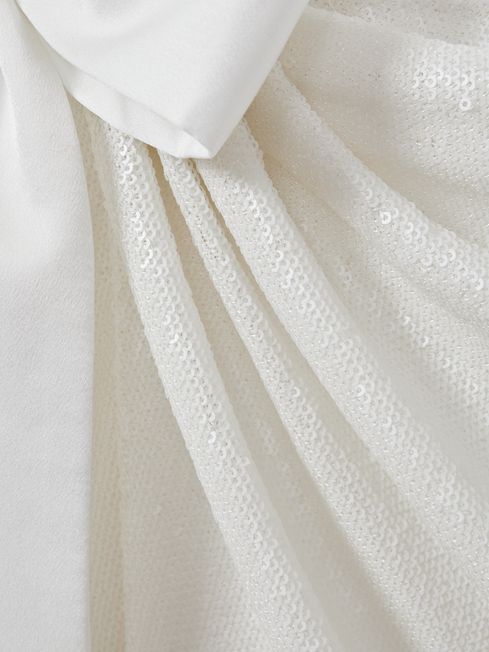 Halston Sequin Side Tie Mini Dress in Chalk