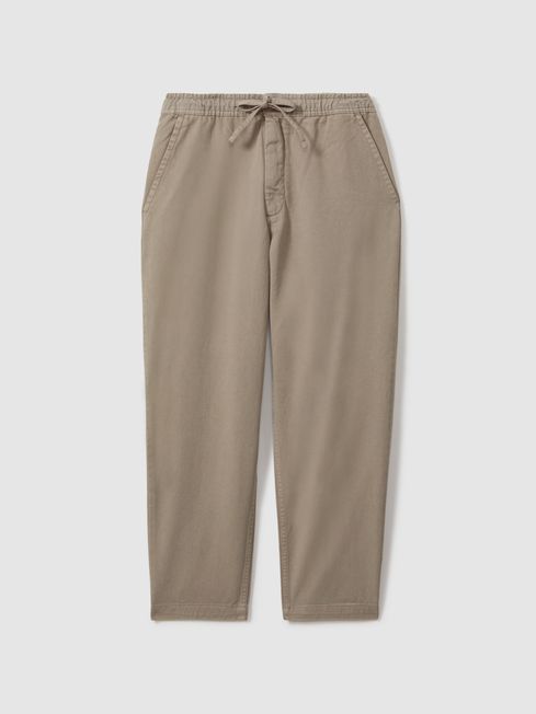 Wax London Cotton Drawstring Trousers in Light Khaki