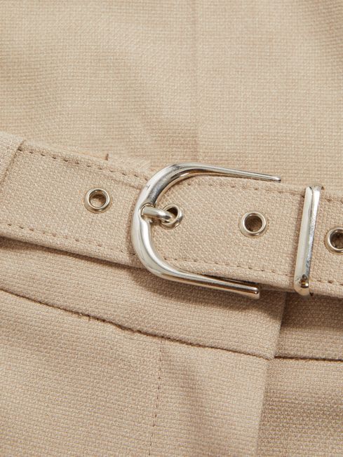 Tapered Belted Trousers in Neutral