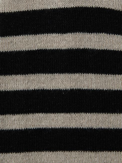 Linen-Wool Striped Knitted Vest in Black/Camel
