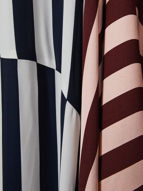 Colourblock Stripe Asymmetric Midi Dress in Navy/Off White
