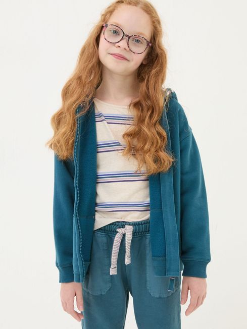 Dark Teal Blue Owl Zip Through Hoodie FatFace