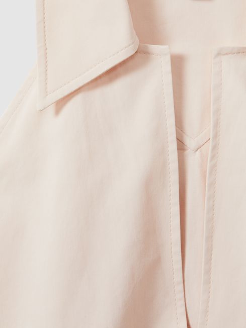 Open-Collar Cotton Blend Sleeveless Top in Neutral