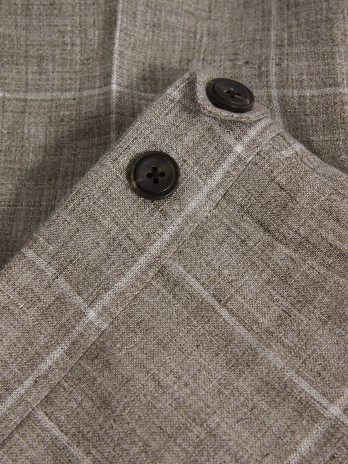 Linen Side Adjuster Check Trousers in Light Taupe