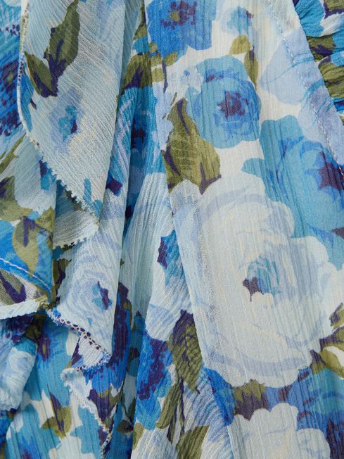 Paige Silk Georgette Floral Print Mini Dress in Blue Multi