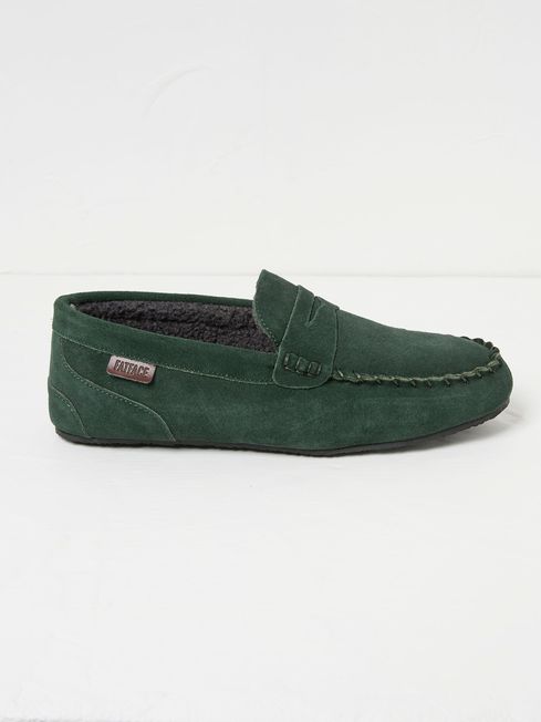 Dark Green Suede Moccasin Slippers FatFace