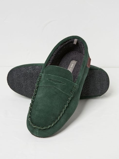 Dark Green Suede Moccasin Slippers FatFace