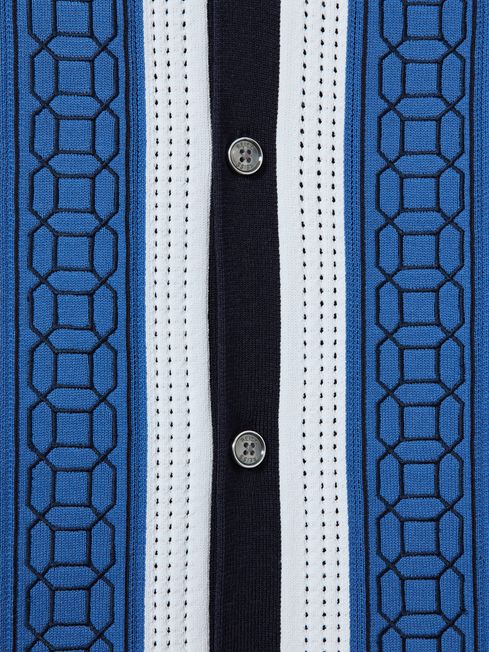 Embroidered Cuban Collar Shirt in Navy