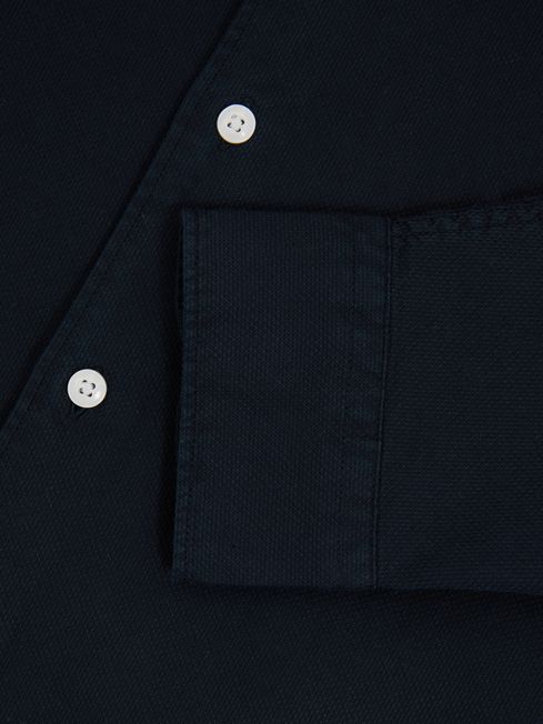 Textured Garment Dyed Button-Through Shirt in Indigo Blue