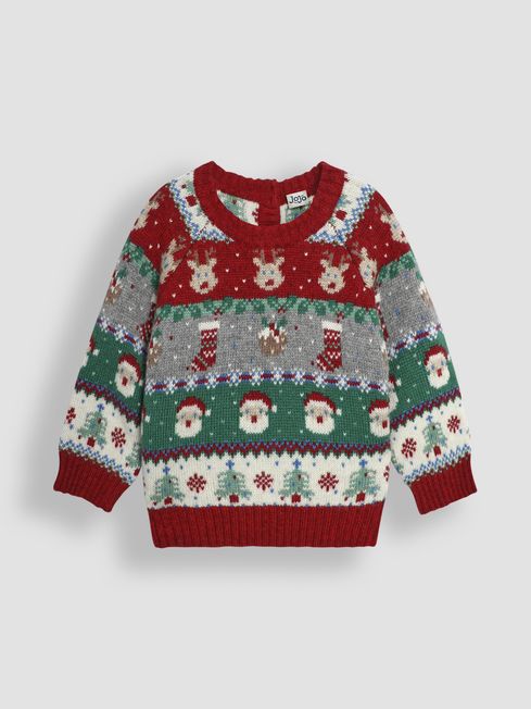 Red Knitted Christmas Festive Friends Fair Isle Jumper JoJo Maman Bebe