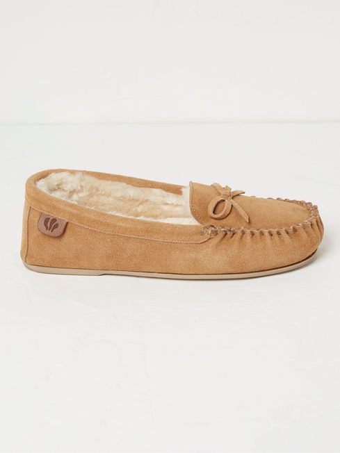Cara Brown Suede Moccasin Slippers FatFace