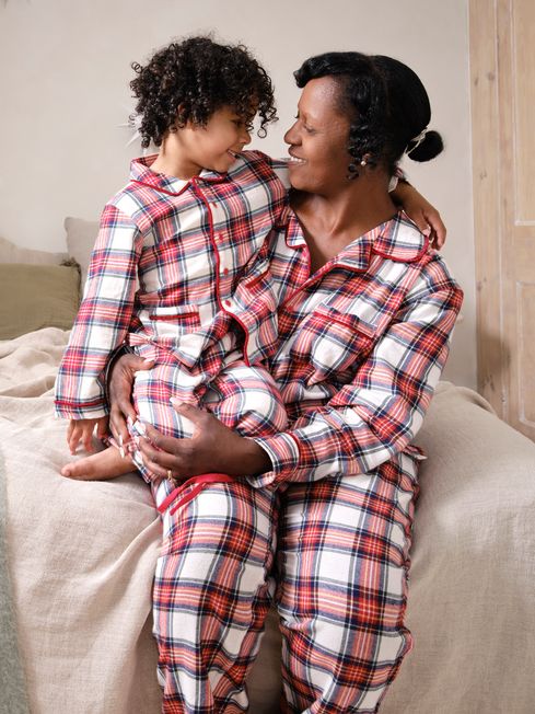 Cream Womens Check Woven Pyjamas Set