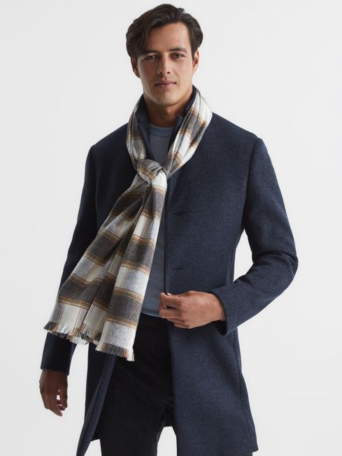 Reiss Brown Angelo Wool Blend Checked Scarf