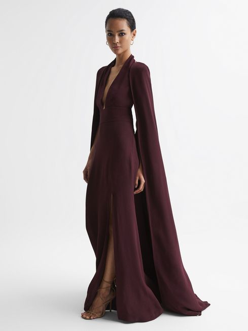 cape dress burgundy Maxi With in Color:Moonlight Poem Dress oh polly maxi gown while the statement cape Julianna Modest V Neck