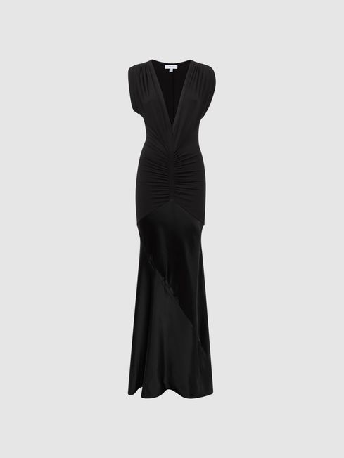 reiss noa plunge neck sleeveless maxi dress Reiss Noa Plunge V-Neck Sleeveless Maxi Dress, Black