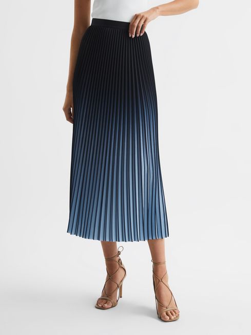Ombre Pleated Midi Skirt in Bright Blue