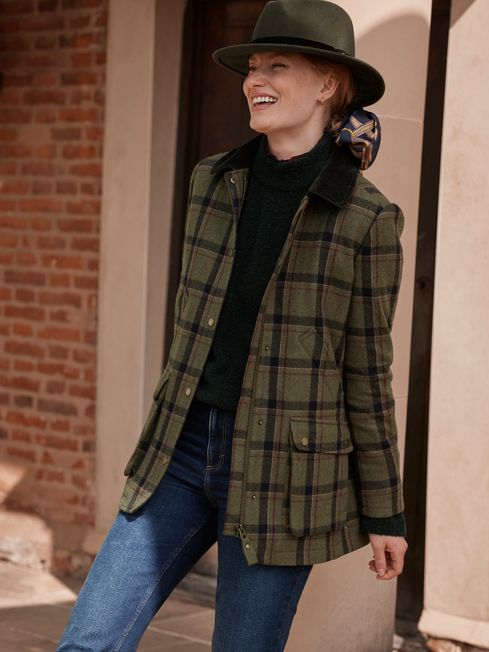 Joules dark green tweed field coat new arrivals