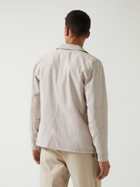 Che Suede Coach Jacket in Off White REISS