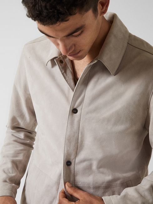 Che Suede Coach Jacket in Off White REISS