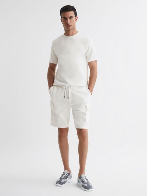 Reiss White Oliver Interlock Jersey Cargo Shorts