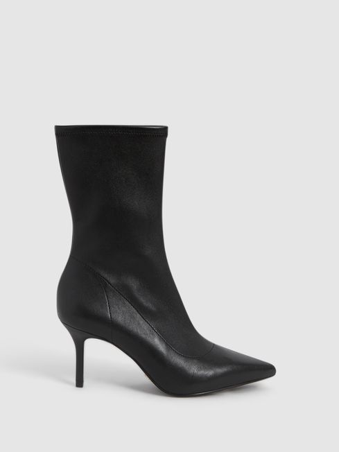 Black leather kitten heel boots best sale