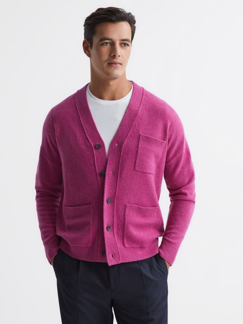 Merino Wool Cardigan in Cerise