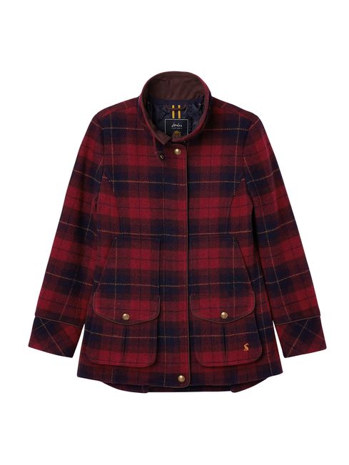Joules red tartan coat sale