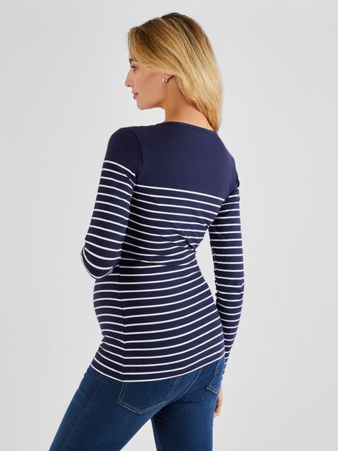 Navy White Stripe Breton Stripe Nursing Top JoJo Maman Bebe