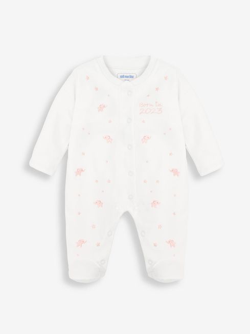 JoJo Maman Bébé Pink Born in 2023 Embroidered Sleepsuit