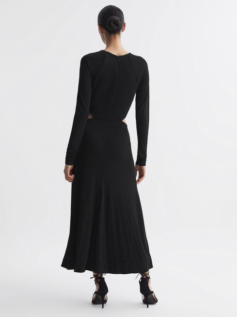 Twist Cut-Out Midi Dress in Black