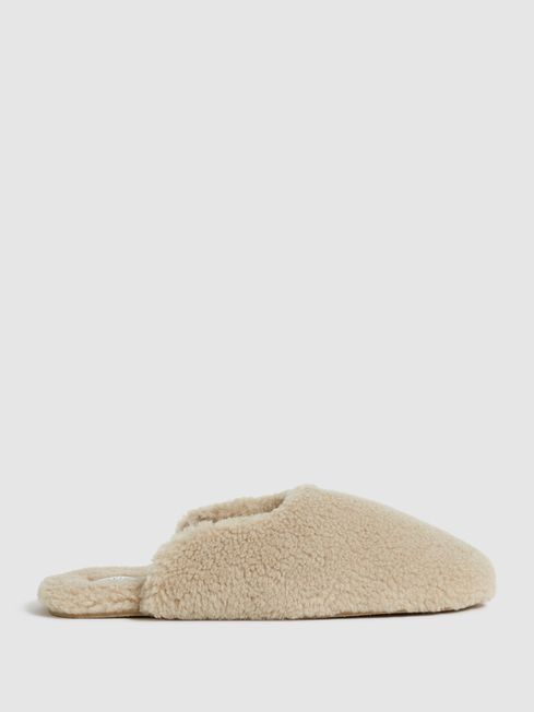 Faux Shearling Slippers in Camel
