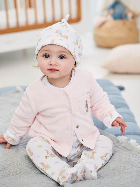 JoJo Maman Bébé Pink 3-Piece Flopsy Bunny Sleepsuit, Jacket & Hat Set