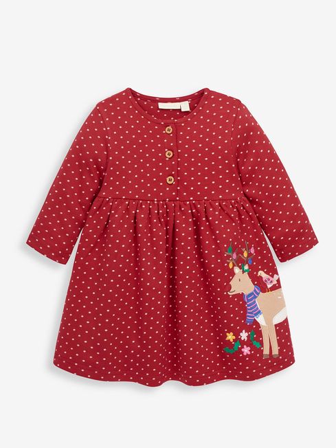 JoJo Maman Bébé Red Reindeer Appliqué Dress