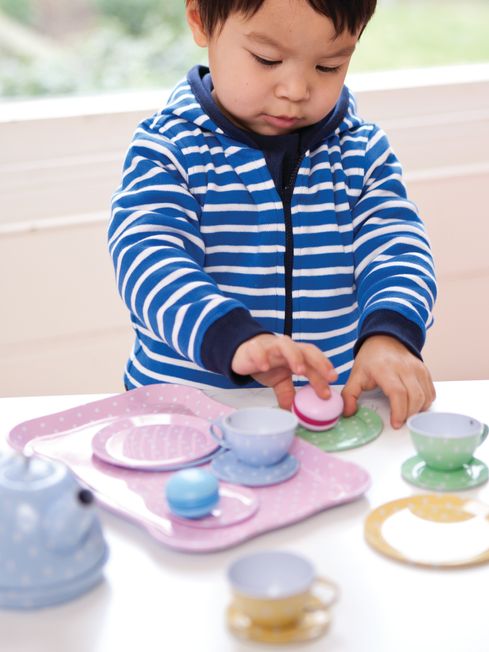 Tin play tea set top