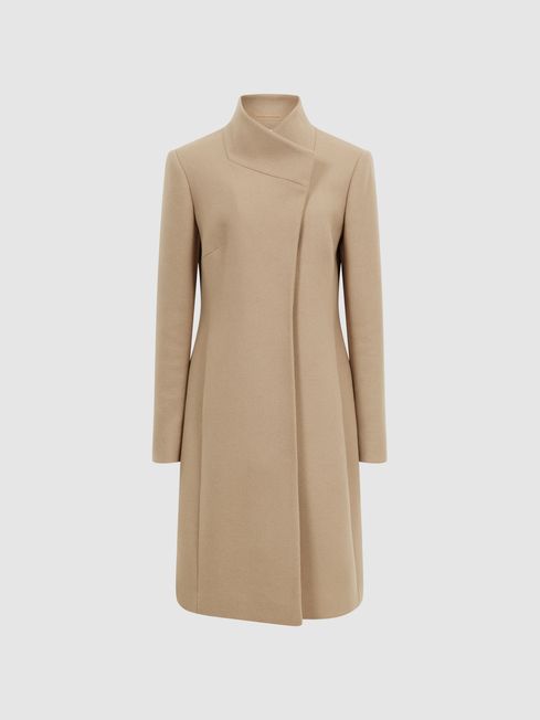 Wool Blend Mid Length Coat in Camel REISS