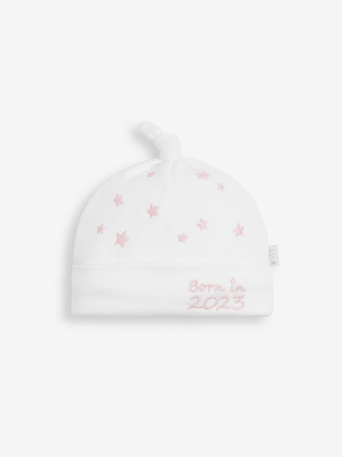 Jojo Maman Bébé Pink Born in 2023 Embroidered Hat