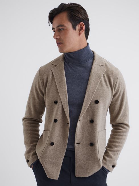 Reiss Chinchilla Marko Double Breasted Knitted Cashmere Blazer