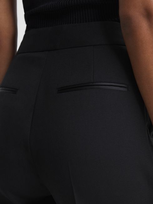 Womens Black Flat Front Tuxedo Pants with Satin Stripe  99tux
