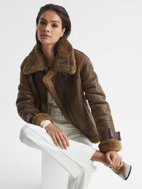 Aviator Leather Jacket in Brown